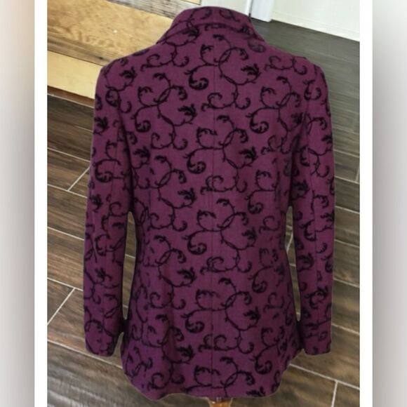 Pendleton Blazer Burgundy Black Flocked Scroll Wool Vintage High Low Sz S - Picture 3 of 15